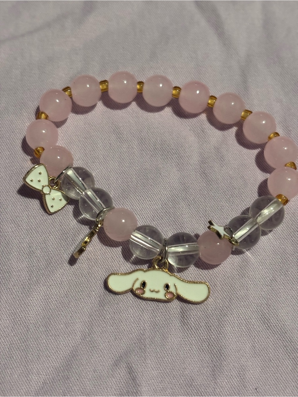 Cute Pink Beaded Charm Bracelet with Cinnamonroll Pendant